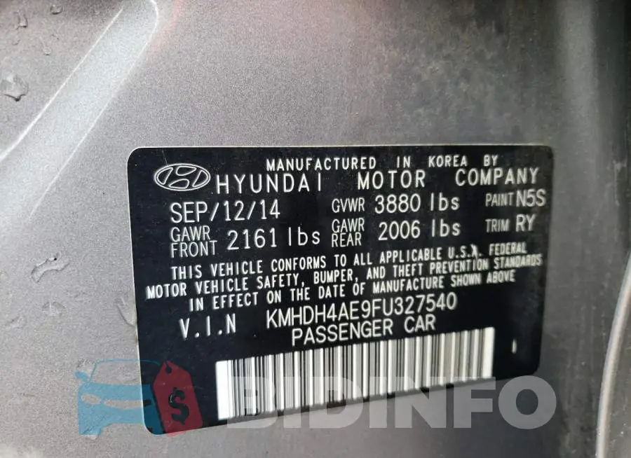KMHDH4AE9FU327540 Photo# 12