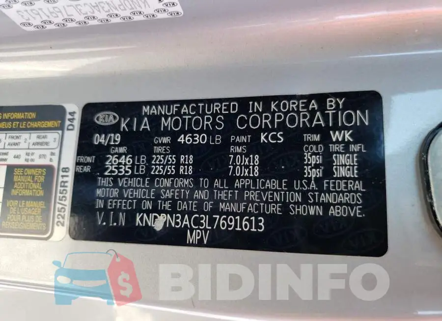 KNDPN3AC3L7691613 Photo# 13