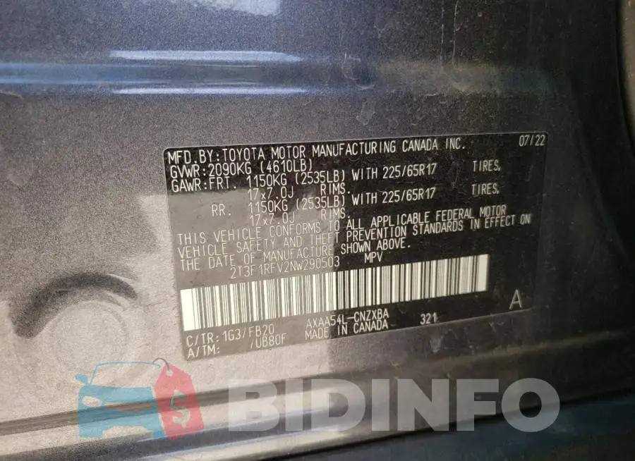 2T3F1RFV2NW290503 Photo# 14