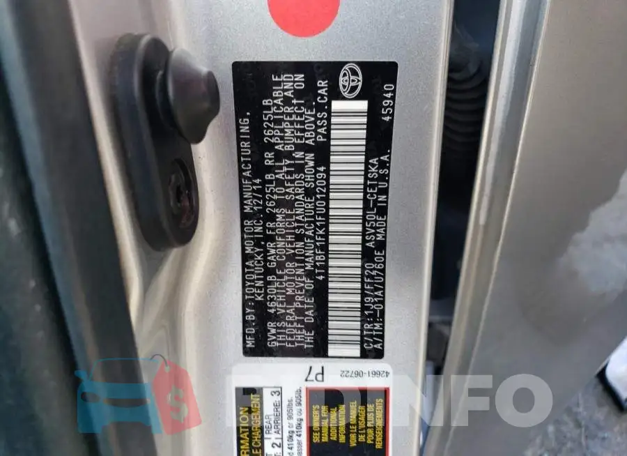 4T1BF1FK1FU012094 Photo# 12