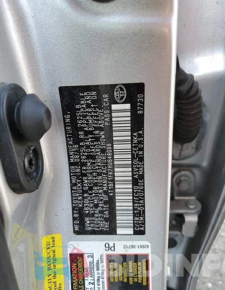 4T1BF1FK7HU648098 Photo# 12