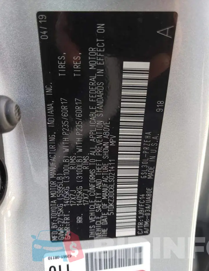 5TDKZ3DC6LS021411 Photo# 13