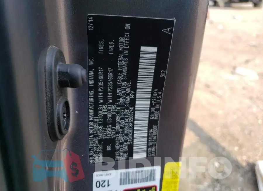 5TDYK3DC8FS566240 Photo# 13