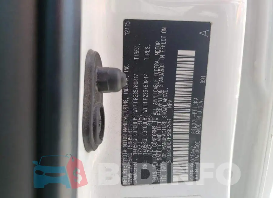 5TDZK3DC7FS687944 Photo# 13