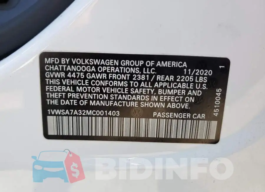 1VWSA7A32MC001403 Photo# 12