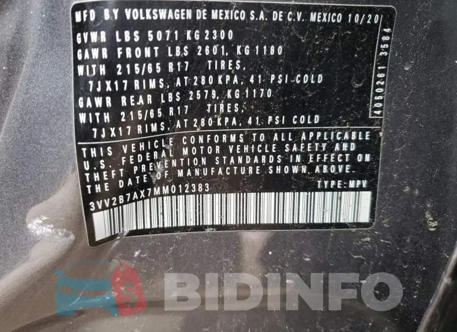 3VV2B7AX7MM012383 Photo# 13