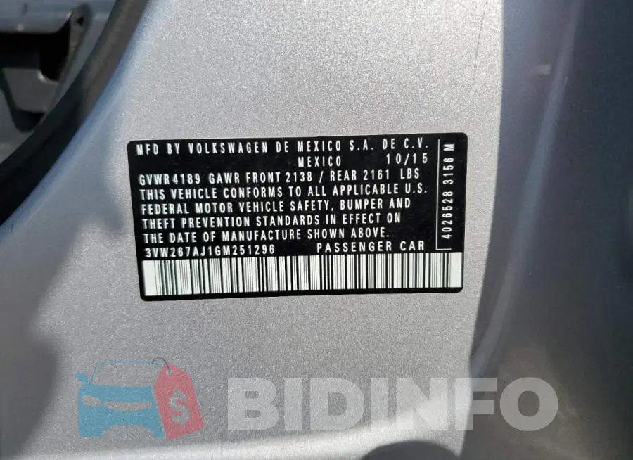 3VW267AJ1GM251296 Photo# 12