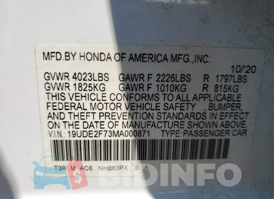 19UDE2F73MA000871 Photo# 12