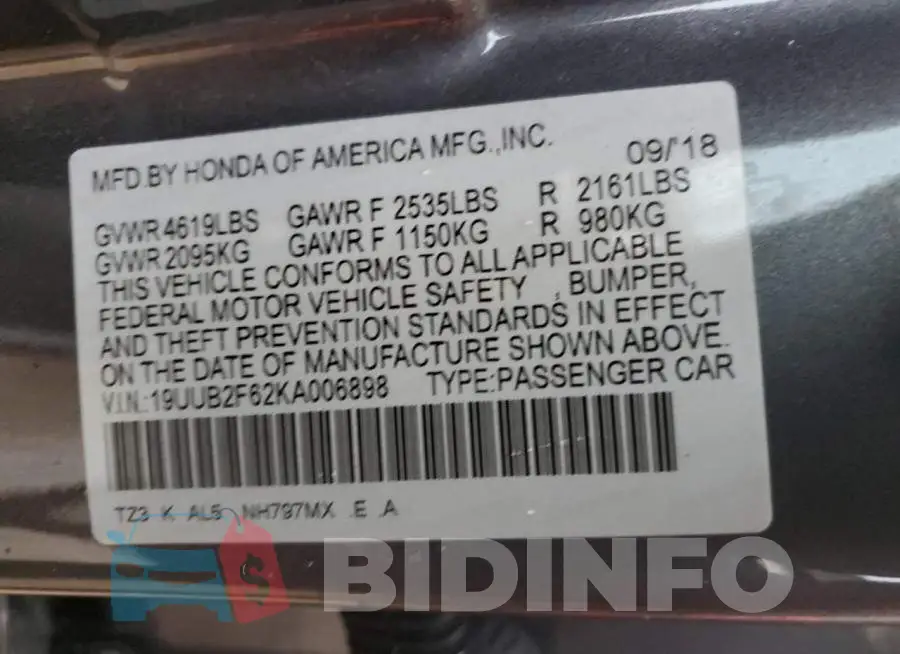 19UUB2F62KA006898 Photo# 12