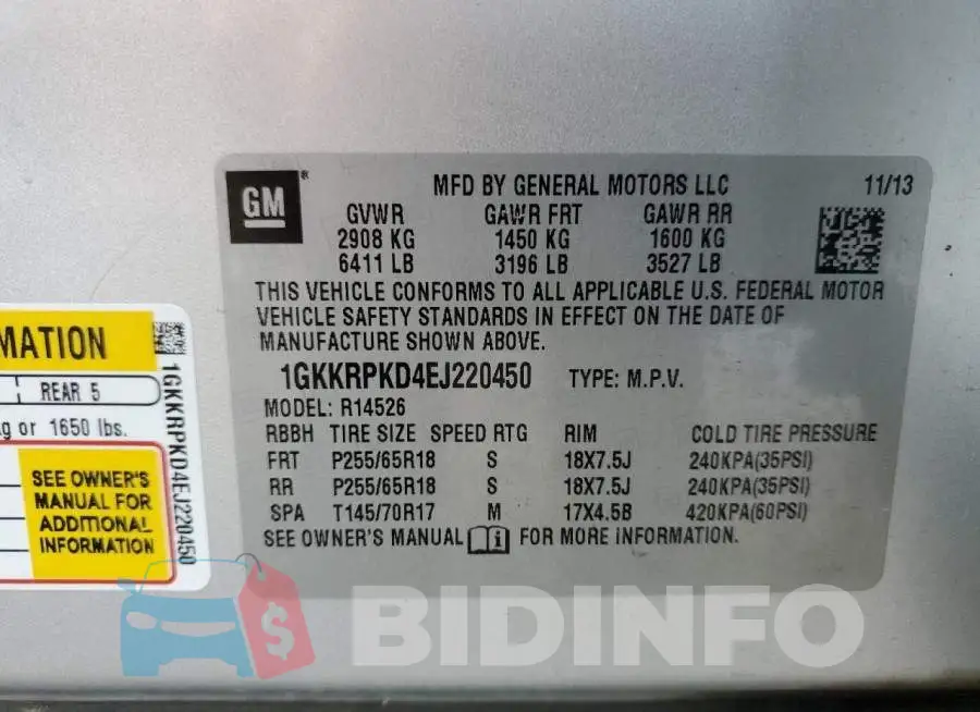 1GKKRPKD4EJ220450 Photo# 13