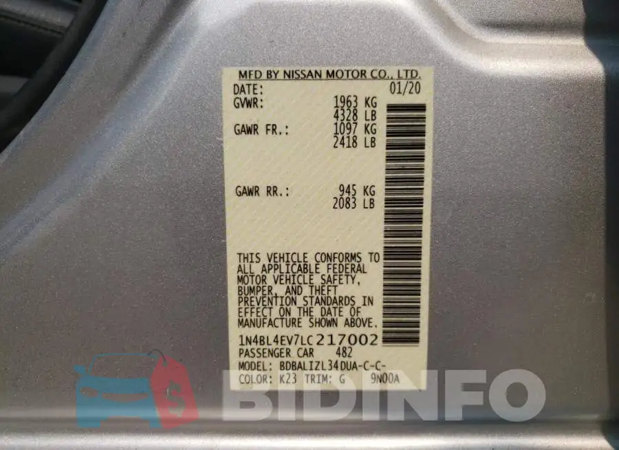 1N4BL4EV7LC217002 Photo# 12