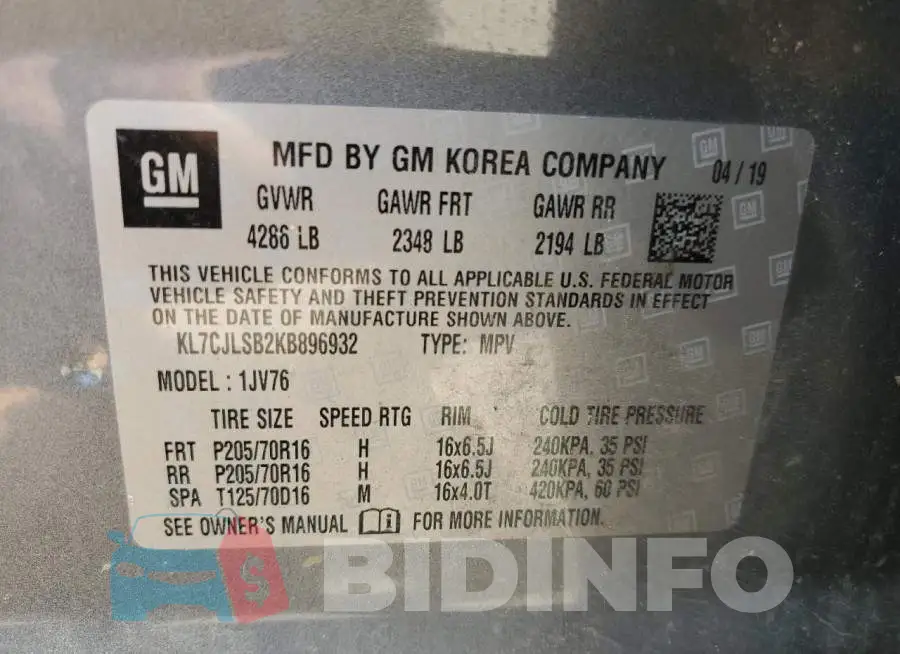 KL7CJLSB2KB896932 Photo# 14