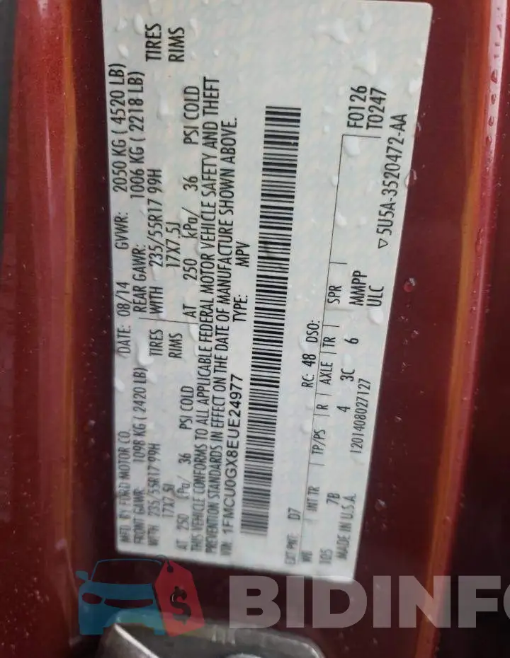 1FMCU0GX8EUE24977 Photo# 13