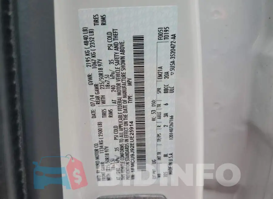 1FMCU9J92EUE25914 Photo# 13