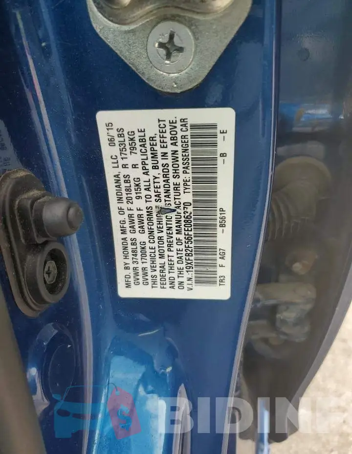 19XFB2F56FE086370 Photo# 12