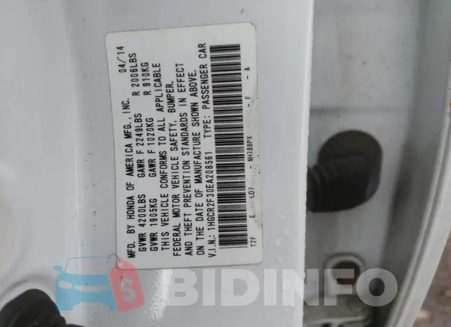 1HGCR2F30EA208561 Photo# 12