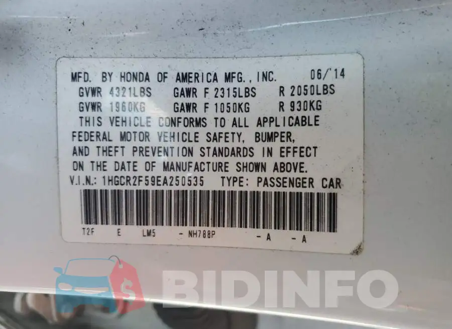 1HGCR2F59EA250535 Photo# 12