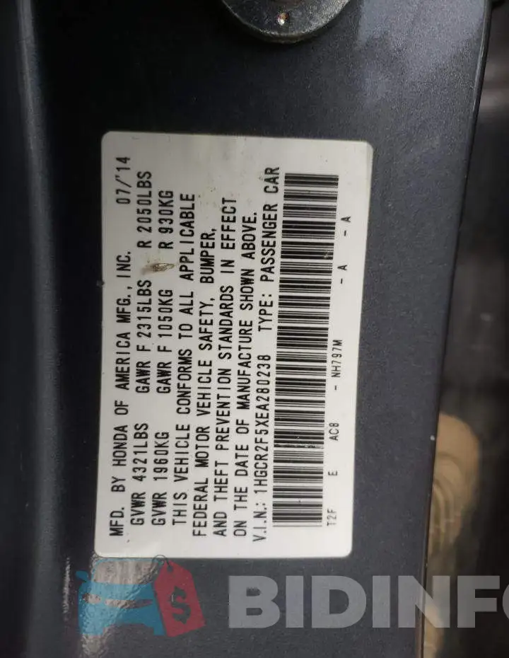 1HGCR2F5XEA280238 Photo# 12