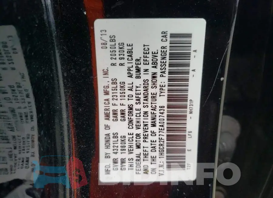 1HGCR2F77EA007436 Photo# 12