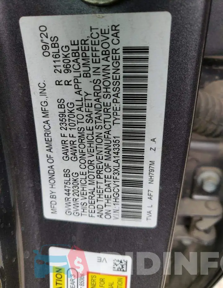 1HGCV1F3XLA143351 Photo# 12