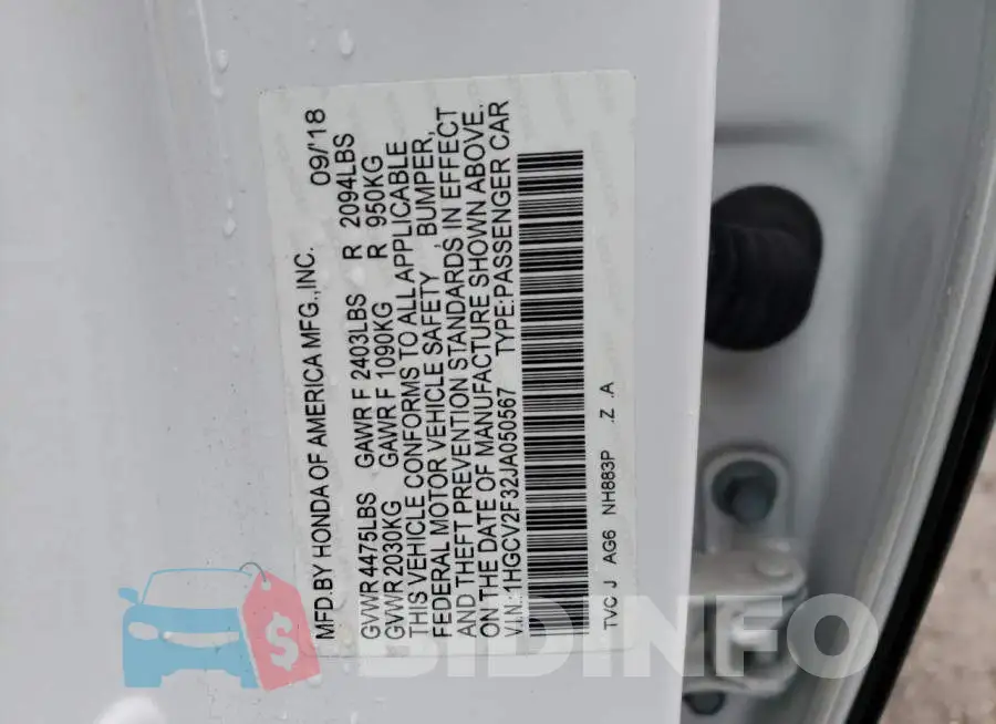 1HGCV2F32JA050567 Photo# 12
