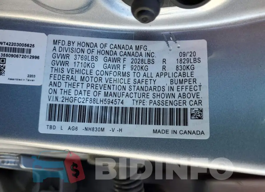2HGFC2F88LH594574 Photo# 12