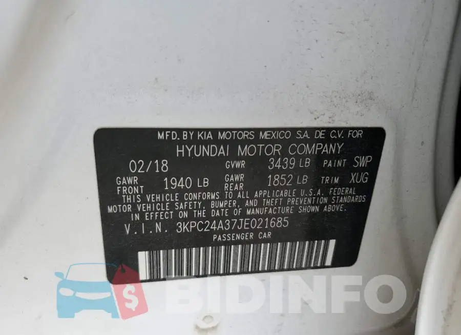 3KPC24A37JE021685 Photo# 12