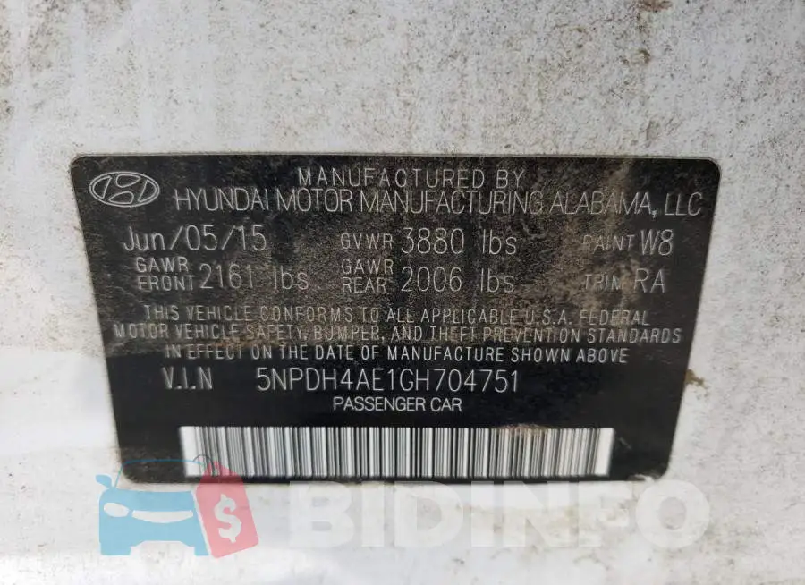 5NPDH4AE1GH704751 Photo# 12