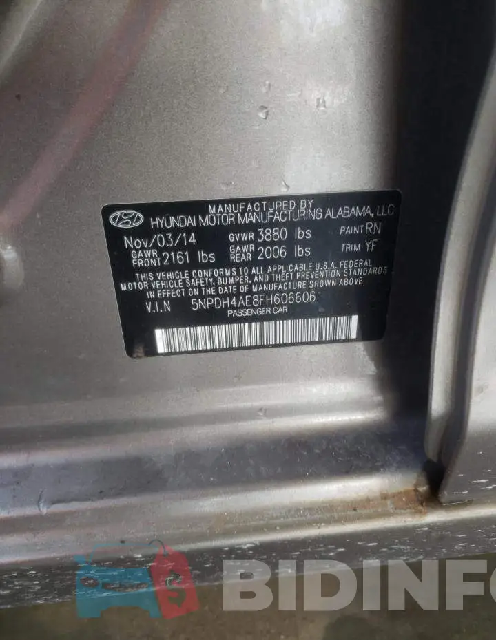 5NPDH4AE8FH606606 Photo# 12