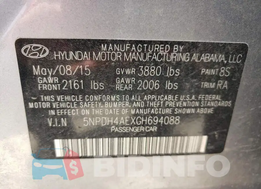 5NPDH4AEXGH694088 Photo# 13