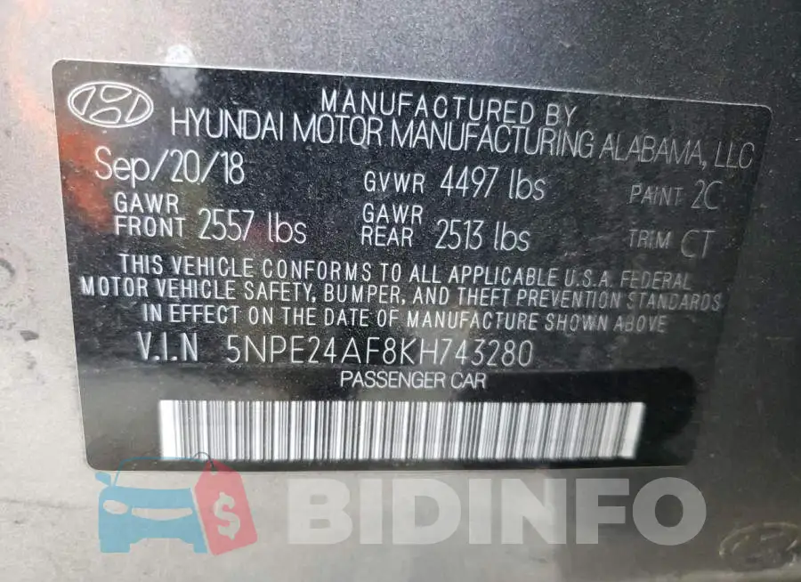 5NPE24AF8KH743280 Photo# 13