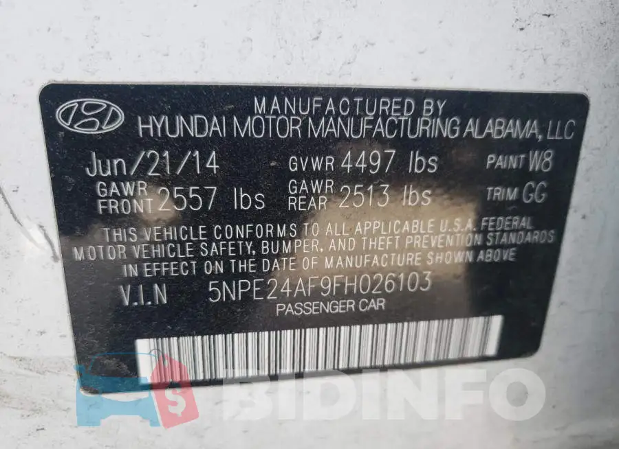5NPE24AF9FH026103 Photo# 12