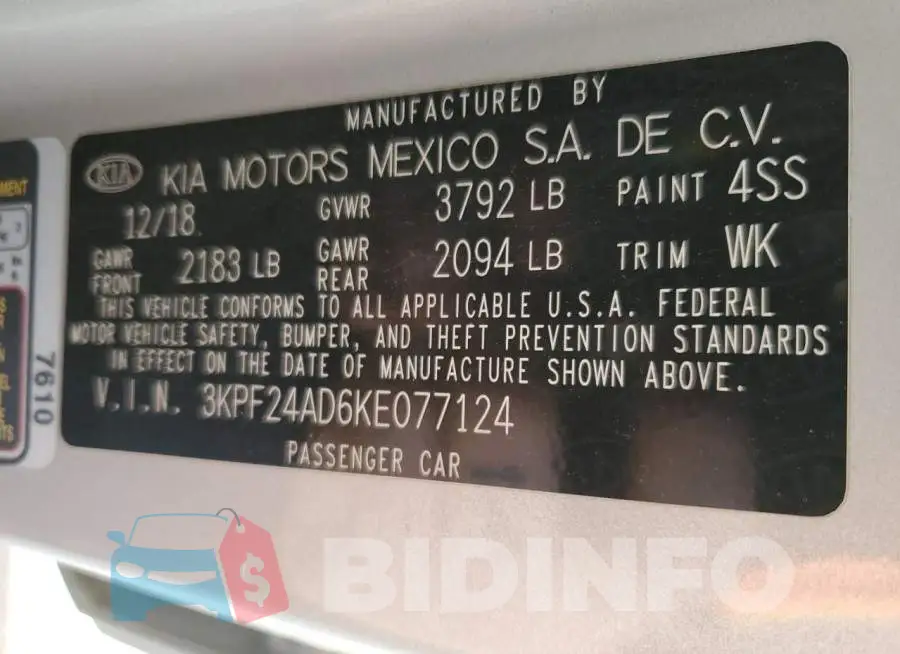 3KPF24AD6KE077124 Photo# 12