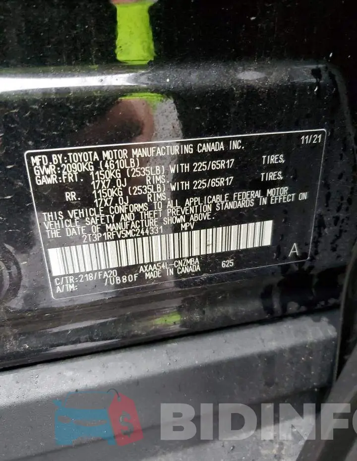 2T3P1RFV5MC244331 Photo# 14