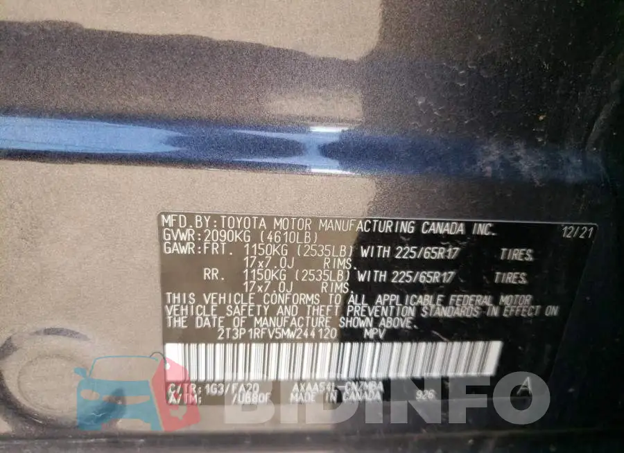 2T3P1RFV5MW244120 Photo# 13