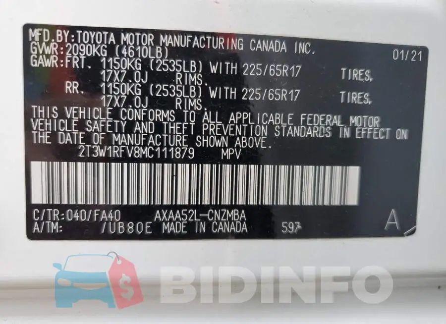2T3W1RFV8MC111879 Photo# 13