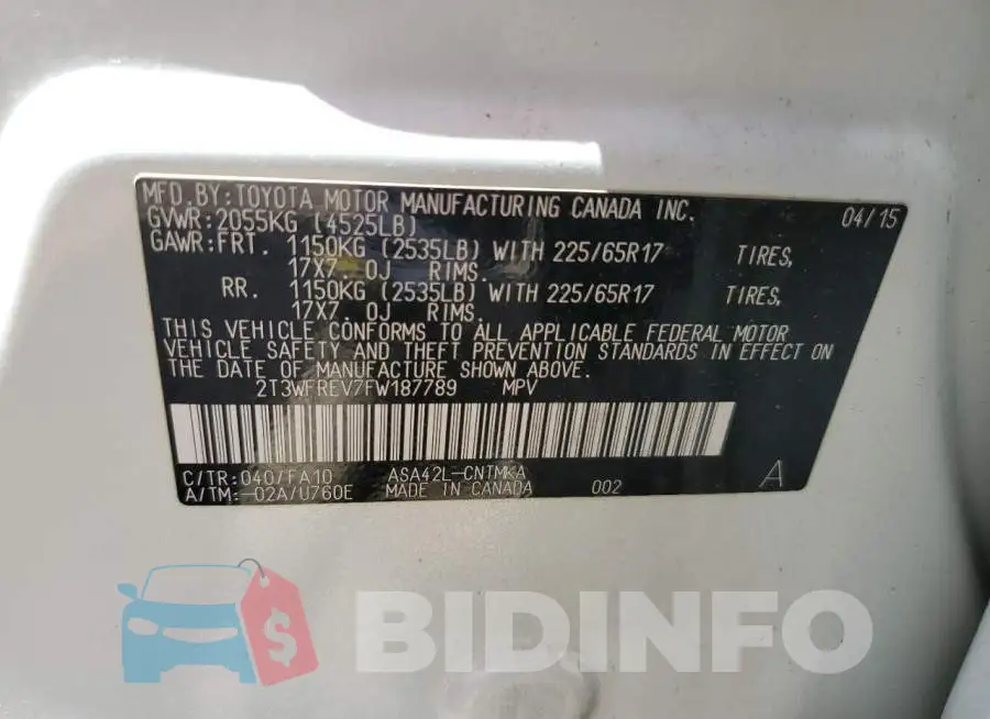 2T3WFREV7FW187789 Photo# 12