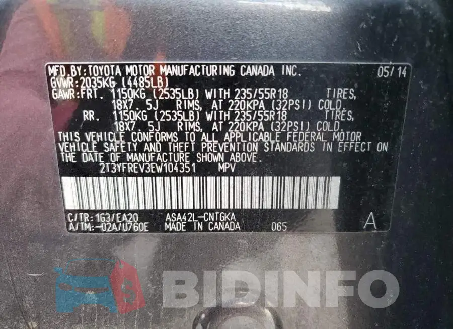 2T3YFREV3EW104351 Photo# 12