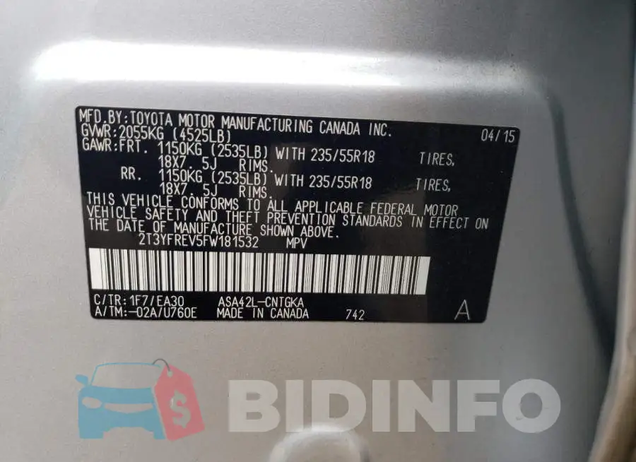 2T3YFREV5FW181532 Photo# 12