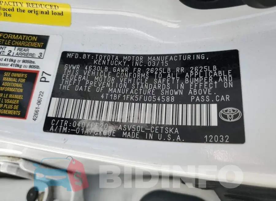 4T1BF1FK5FU054588 Photo# 12
