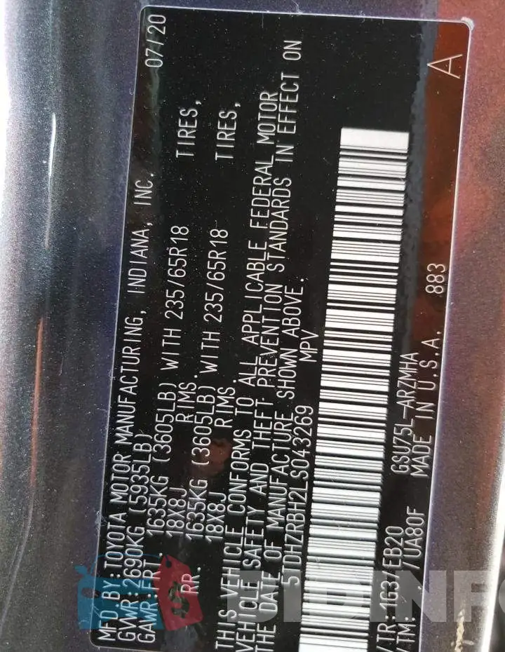 5TDHZRBH2LS043269 Photo# 13