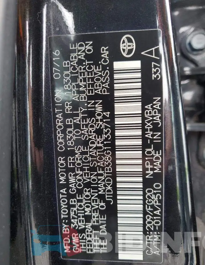 JTDKDTB38G1133714 Photo# 12