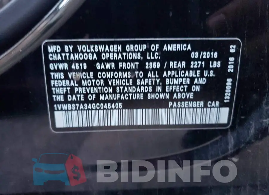 1VWBS7A34GC045405 Photo# 12