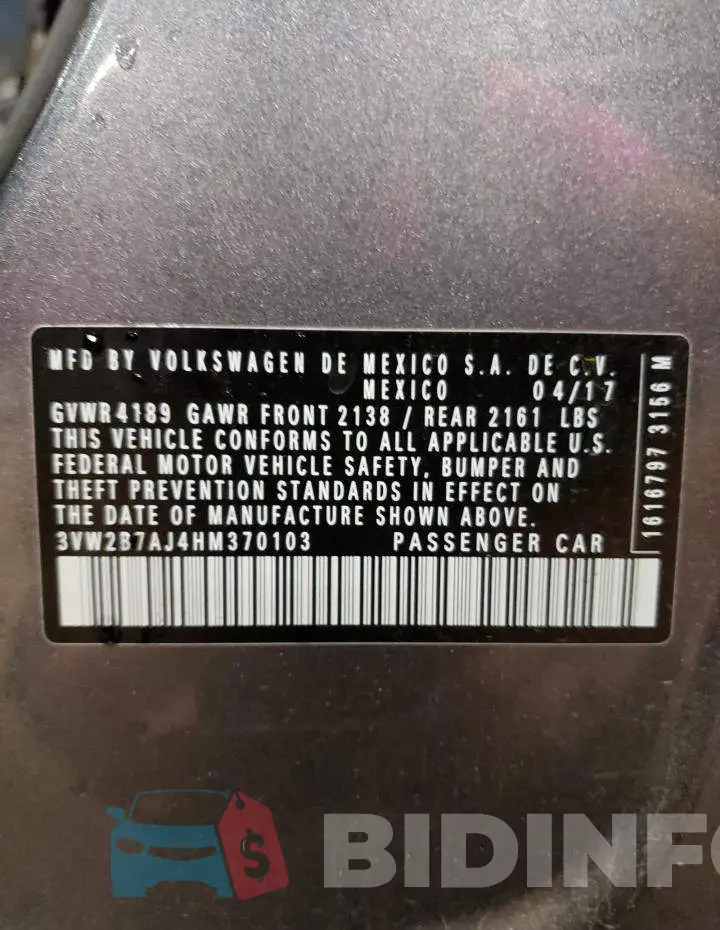 3VW2B7AJ4HM370103 Photo# 12