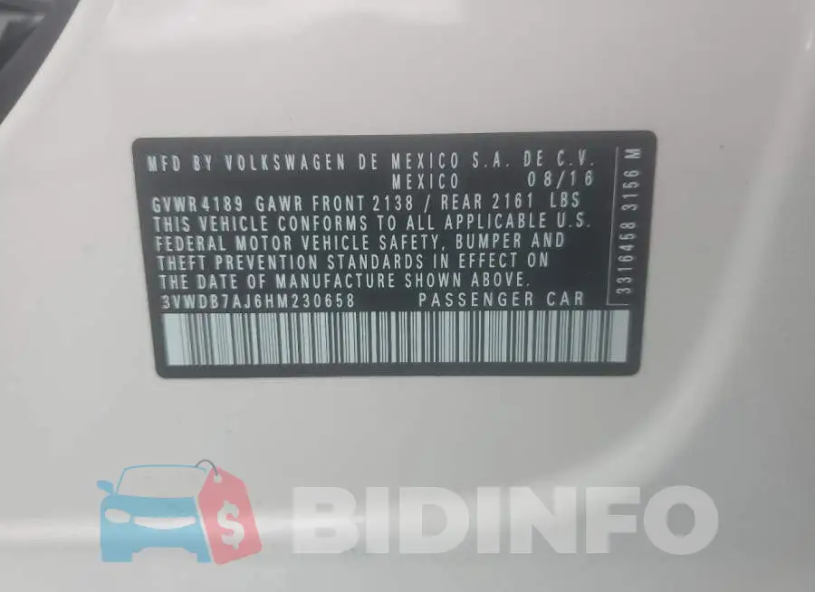 3VWDB7AJ6HM230658 Photo# 12