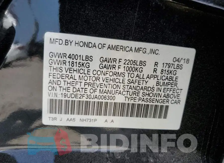 19UDE2F30JA006300 Photo# 13