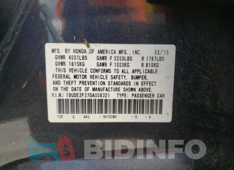 19UDE2F37GA006321 Photo# 13