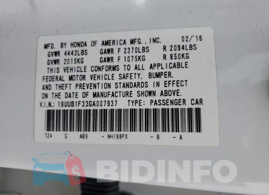 19UUB1F33GA007937 Photo# 12