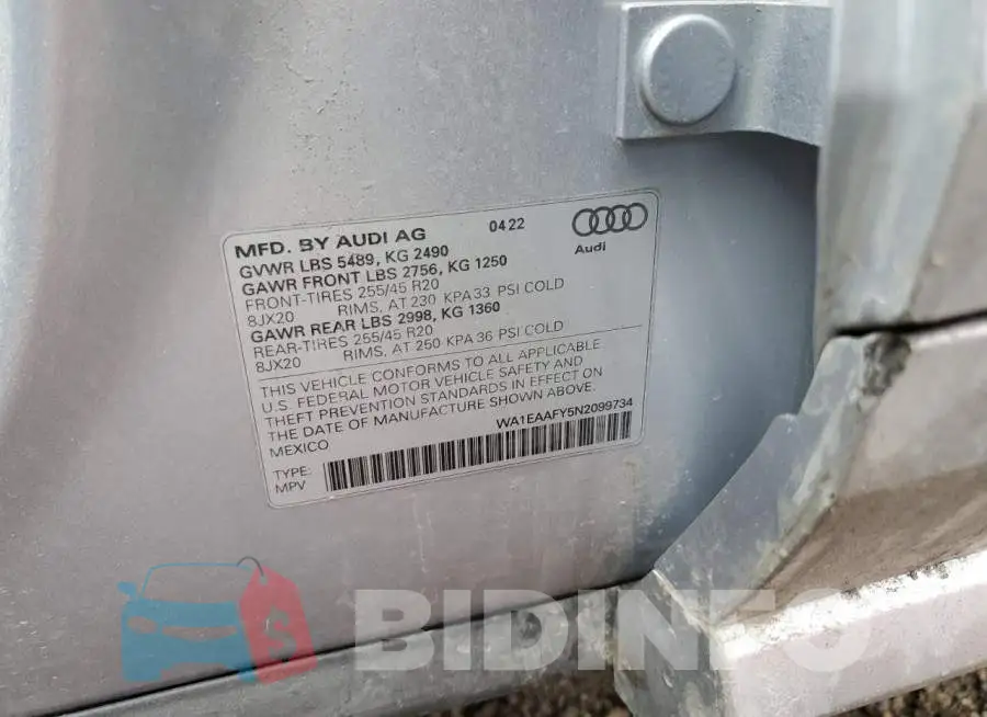 WA1EAAFY5N2099734 Photo# 13