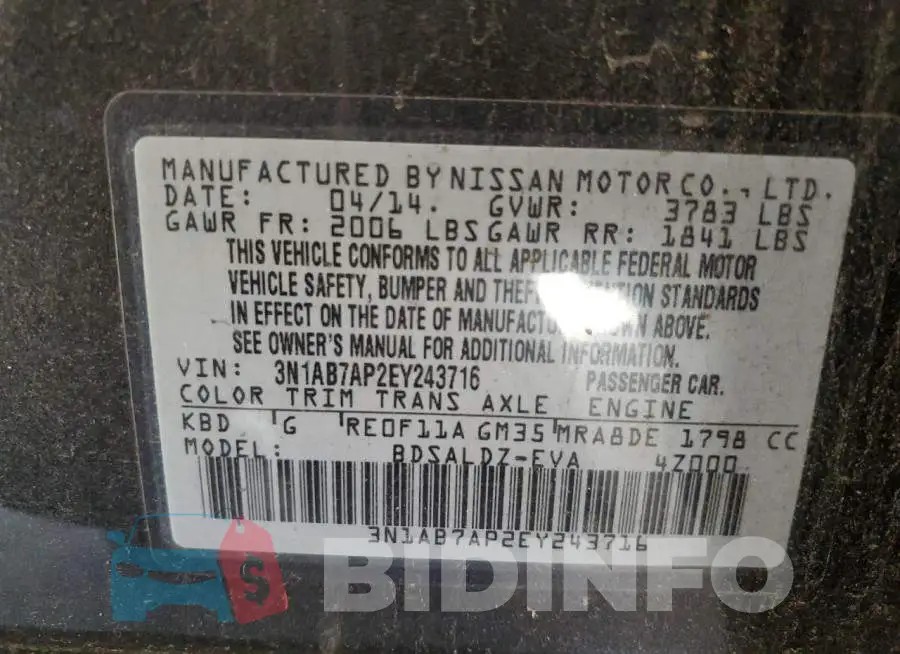 3N1AB7AP2EY243716 Photo# 12
